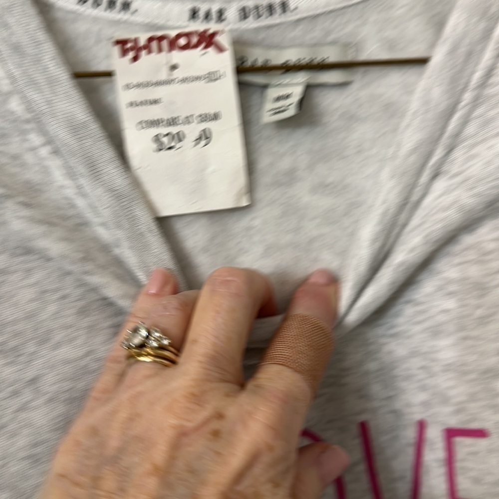 Rae Dunn NWT sweatshirt light gray Love drawstring pink medium - Picture 4 of 8